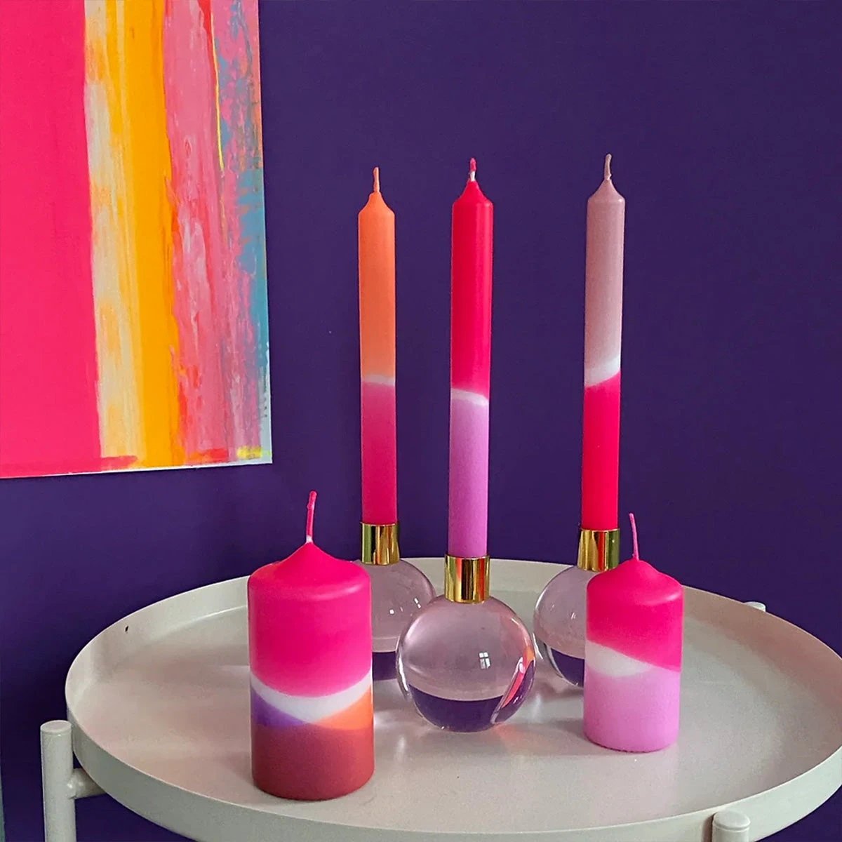 Dip Dye Neon Heat Waves – Set Mit 2 Stumpenkerze – Bild 3