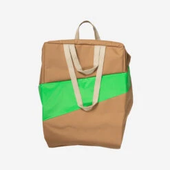 The New Tote Bag L Camel & Greenscreen